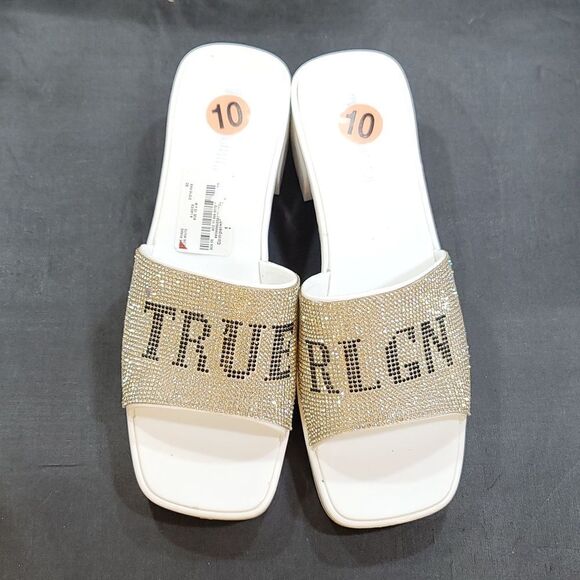 BRAND NEW TRUE RELIGION EMBELLISHMENTS BLOCK HEEL MULE  OPEN GLITTER SANDAL - Picture 2 of 13